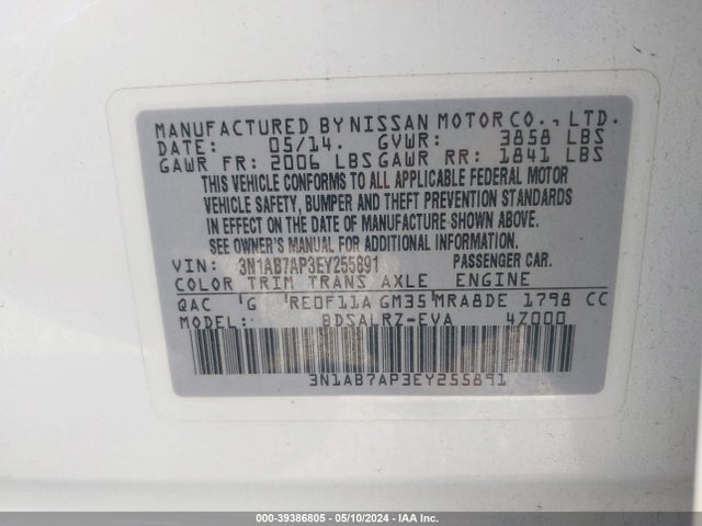 Nissan SENTRA SR 2014 3N1AB7AP3EY255891 Image 9