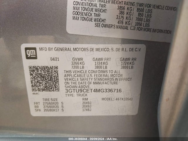 GMC Sierra 1500 4wd  Short Box Elevation 2021 3GTU9CET4MG336716 Image 9