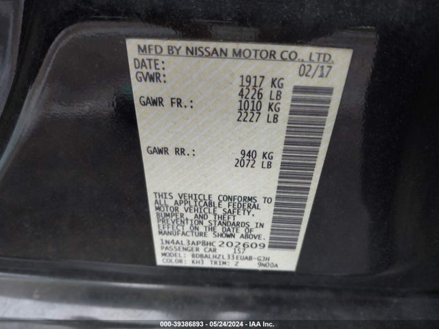 Nissan Altima 2.5 Sr 2017 1N4AL3AP8HC202609 Image 9