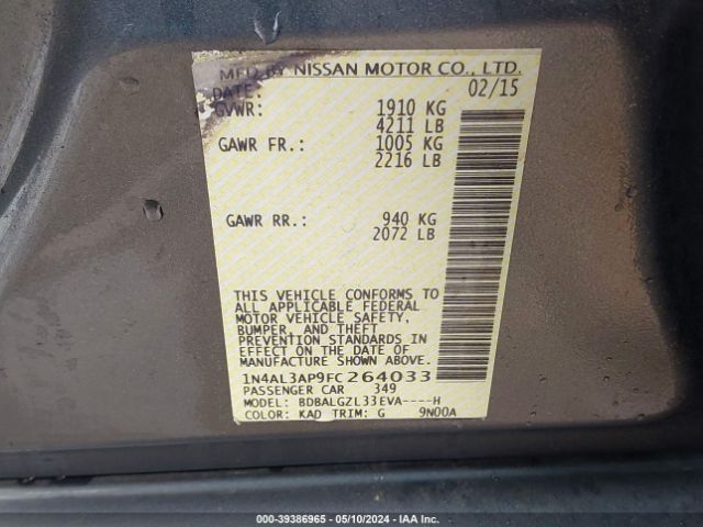 1N4AL3AP9FC264033 Nissan Altima 2.5 S