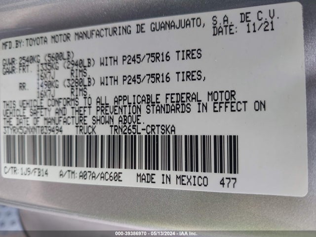 Toyota Tacoma Sr 2022 3TYRX5GNXNT039494 Image 9