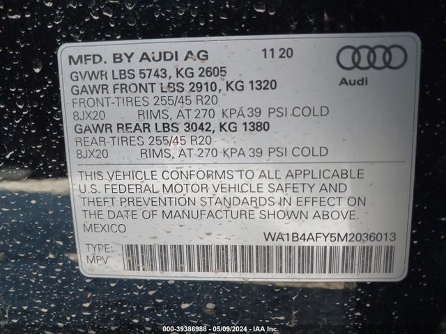 WA1B4AFY5M2036013 Audi Sq5 Premium Plus Tfsi Quattro Tiptronic
