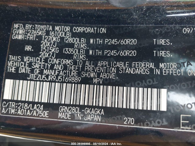 Toyota 4runner Limited 2018 JTEZU5JR9J5169889 Image 9