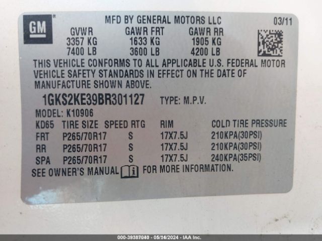 2011 GMC YUKON XL 1500 1GKS2KE39BR301127 Photo 8