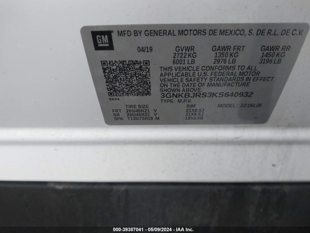 Chevrolet BLAZER RS 2019 3GNKBJRS3KS640932 Image 9