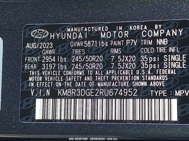 Hyundai Palisade Xrt 2024 KM8R3DGE2RU674952 Image 9