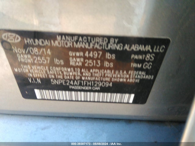 Hyundai SONATA SE 2015 5NPE24AF1FH129094 Image 9