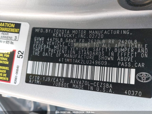 Toyota CAMRY SE 2020 4T1M11AK2LU349609 Image 9