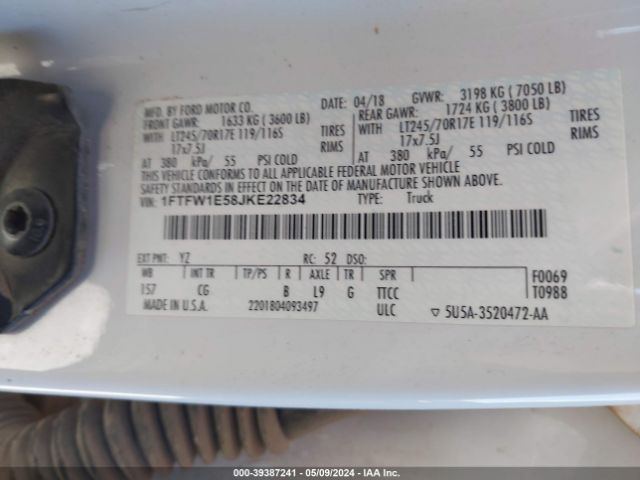 1FTFW1E58JKE22834 Ford F-150 Xl