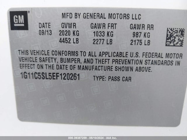 Chevrolet MALIBU 1LT 2014 1G11C5SL5EF120261 Image 9