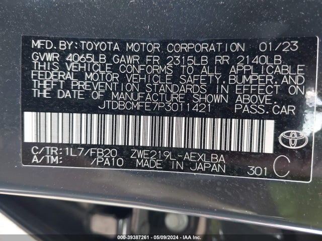 Toyota Corolla Hybrid Le 2023 JTDBCMFE7P3011421 Image 9