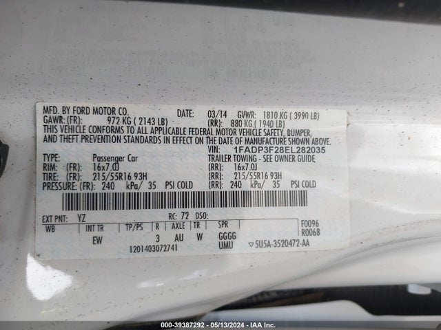 Ford FOCUS SE 2014 1FADP3F28EL282035 Image 9