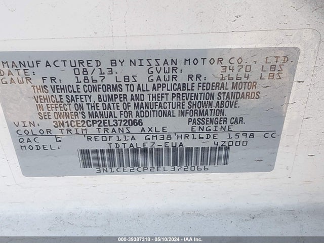 Nissan Versa Note Sv 2014 3N1CE2CP2EL372066 Image 9