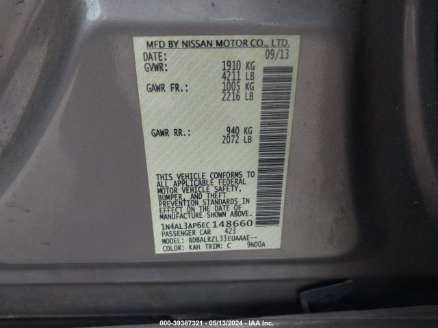 Nissan Altima 2.5 S 2014 1N4AL3AP6EC148660 Image 9