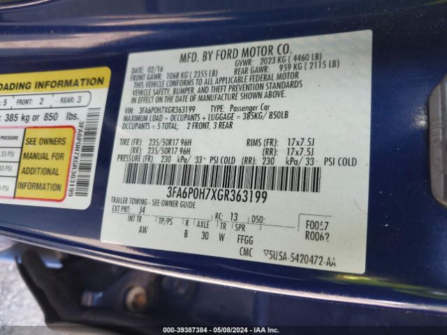 2016 FORD FUSION 3FA6P0H7XGR363199 Photo 8
