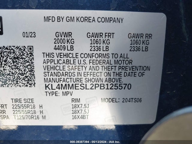 KL4MMESL2PB125570 Buick Encore Gx Select Awd