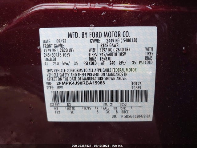 Ford EDGE SEL 2024 2FMPK4J90RBA15988 Image 9