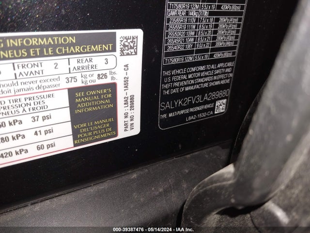SALYK2FV3LA289880 Land Rover Range Rover Velar P340 R-dynamic S
