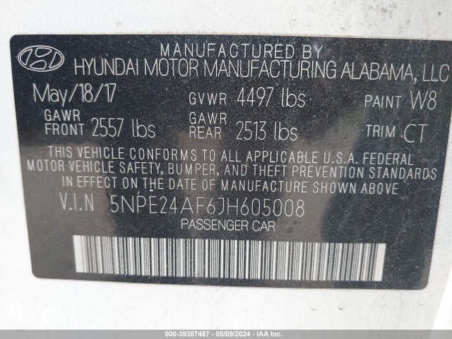 Hyundai SONATA SE 2018 5NPE24AF6JH605008 Image 9