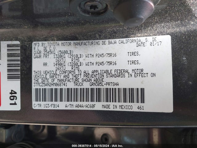 Toyota Tacoma Sr V6 2017 3TMCZ5AN2HM068741 Image 9