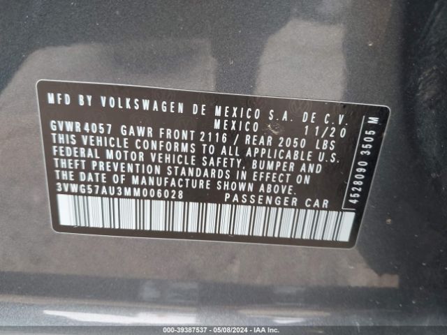 3VWG57AU3MM006028 Volkswagen Golf 1.4t Tsi
