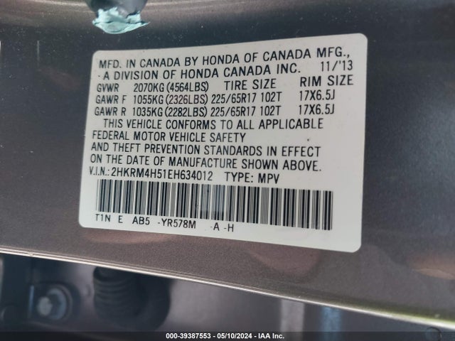 Honda CR-V EX 2014 2HKRM4H51EH634012 Image 9