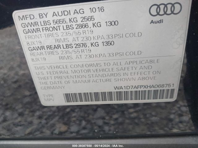 WA1D7AFPXHA068751 Audi Q5 3.0t Premium Plus
