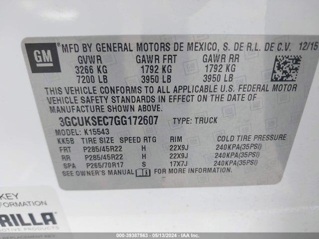 Chevrolet Silverado 1500 2lz 2016 3GCUKSEC7GG172607 Image 9