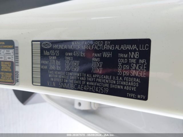 5NMJBCAE4PH242519 Hyundai TUCSON SEL