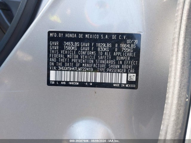 Honda FIT LX 2020 3HGGK5H47LM722419 Image 9