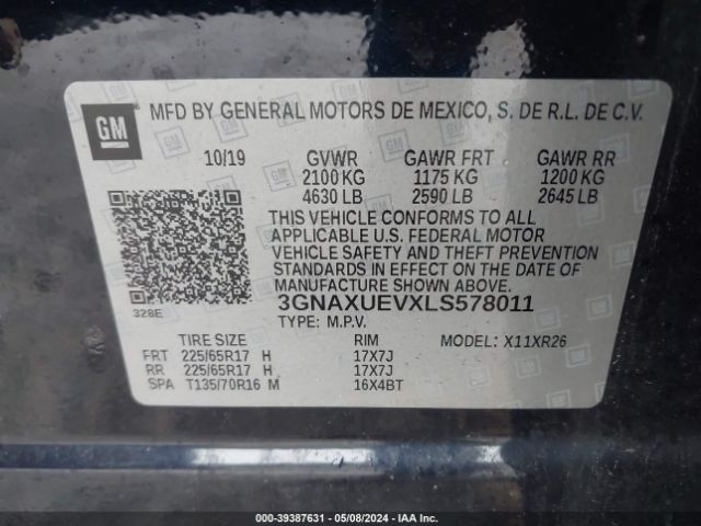 2020 CHEVROLET EQUINOX 3GNAXUEVXLS578011 Photo 8
