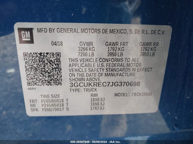 Chevrolet Silverado 1500 1lt 2018 3GCUKREC7JG370698 Image 9