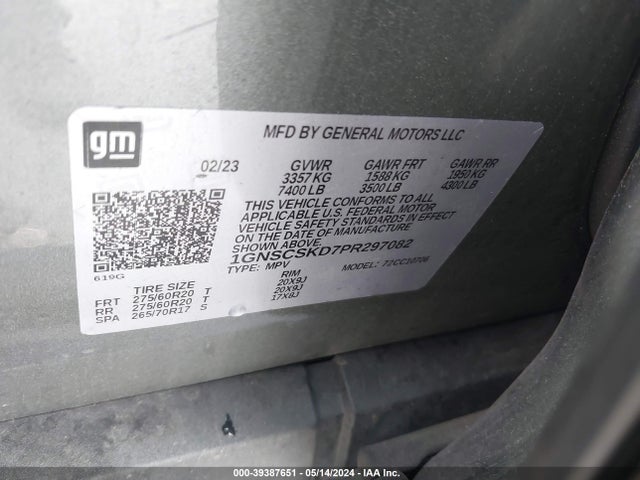 1GNSCSKD7PR297082 Chevrolet Tahoe 2wd Premier