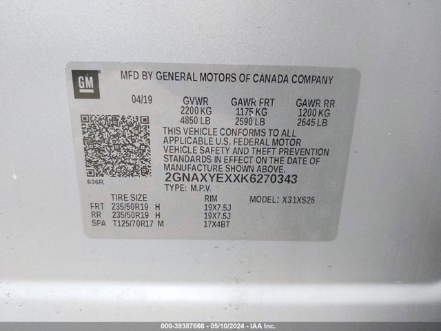 Chevrolet Equinox Premier 2019 2GNAXYEXXK6270343 Image 9