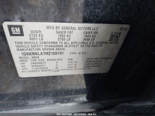 1GKKNKLA7HZ169101 GMC Acadia Sle-1