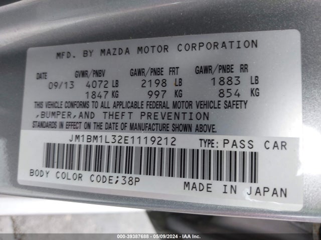 JM1BM1L32E1119212 Mazda Mazda3 S Touring