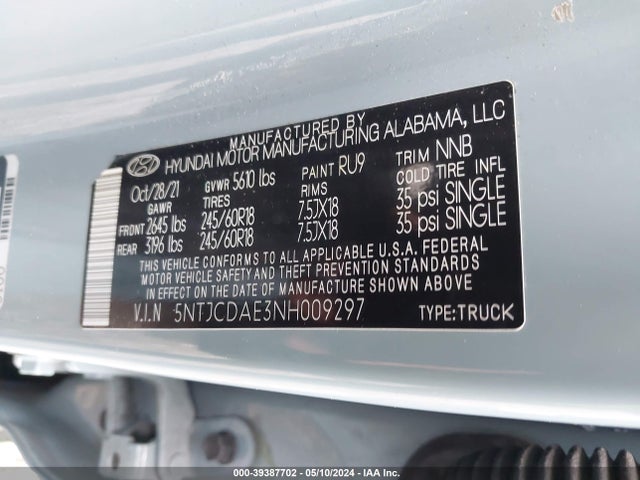 Hyundai Santa Cruz Sel 2022 5NTJCDAE3NH009297 Image 9