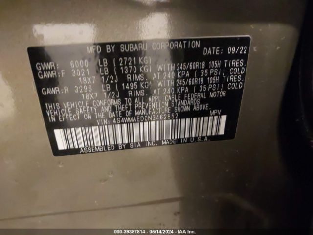 4S4WMAED0N3462852 Subaru Ascent Premium
