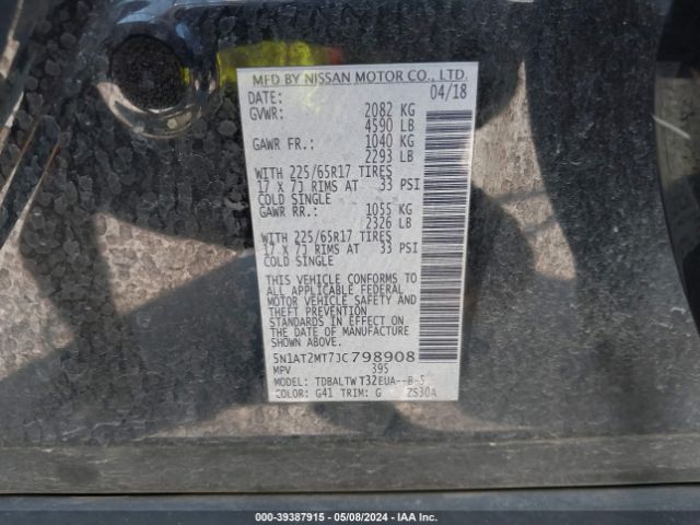 5N1AT2MT7JC798908 Nissan ROGUE SV