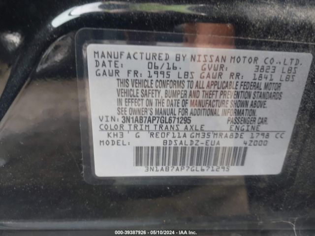 3N1AB7AP7GL671295 Nissan SENTRA SV
