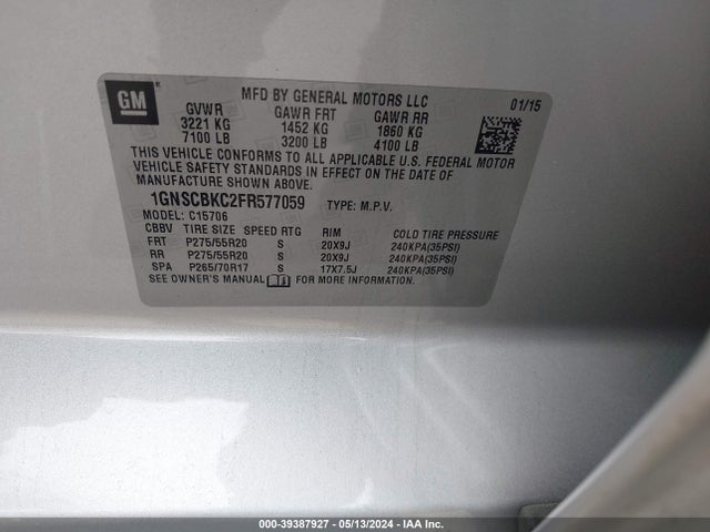 Chevrolet Tahoe Lt 2015 1GNSCBKC2FR577059 Image 9