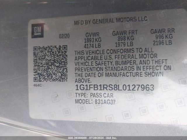 1G1FB1RS8L0127963 Chevrolet Camaro Rwd  1lt
