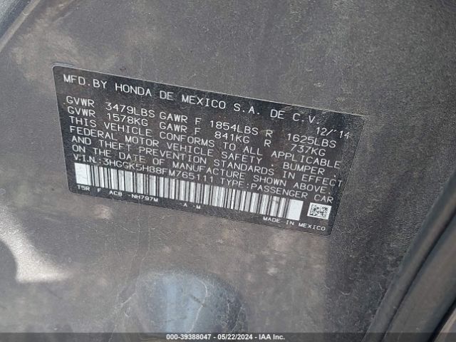3HGGK5H88FM765111 Honda Fit Ex/ex-l