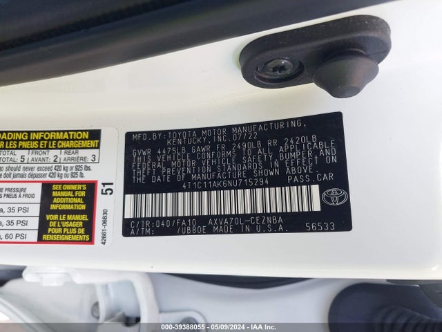 Toyota CAMRY LE 2022 4T1C11AK6NU715294 Image 9