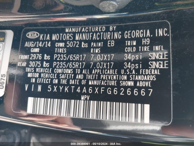 5XYKT4A6XFG626667 KIA SORENTO LX