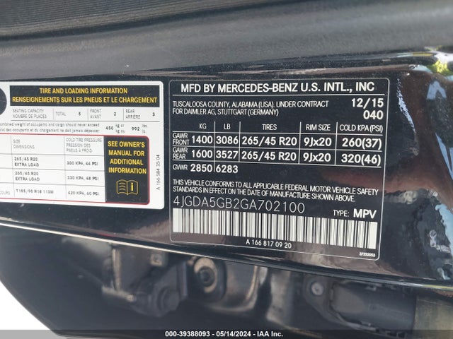 4JGDA5GB2GA702100 Mercedes-Benz Gle 400 4matic