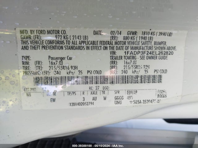 Ford FOCUS SE 2014 1FADP3F24EL262820 Image 9
