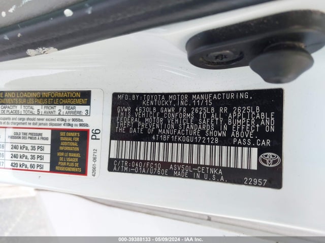 Toyota CAMRY LE 2016 4T1BF1FK0GU172128 Image 9