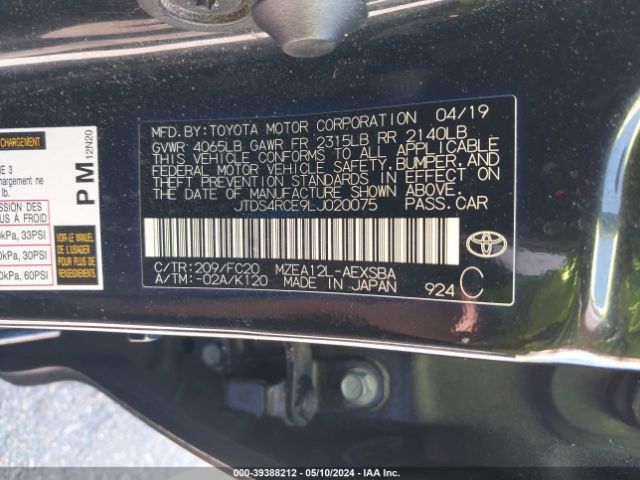 JTDS4RCE9LJ020075 Toyota COROLLA SE