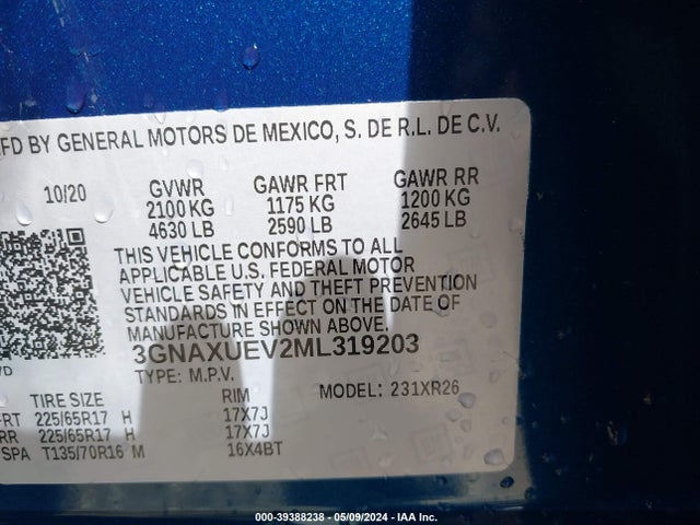 Chevrolet Equinox Awd Lt 2021 3GNAXUEV2ML319203 Image 9